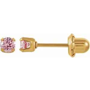 24K Gold-Washed Stainless Steel 3 mm Round Imitation Pink Cubic Zirconia Piercing Stud Earrings - BN & CO JEWELRY
