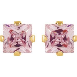 14K Yellow 3x3 mm Square Imitation Pink Cubic Zirconia Piercing Stud Earrings - BN & CO JEWELRY