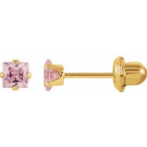 14K Yellow 3x3 mm Square Imitation Pink Cubic Zirconia Piercing Stud Earrings - BN & CO JEWELRY