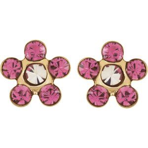 14K Yellow Imitation Pink Crystal Birthstone Piercing Earrings - BN & CO JEWELRY