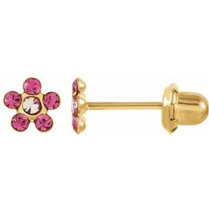 14K Yellow Imitation Pink Crystal Birthstone Piercing Earrings - BN & CO JEWELRY