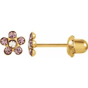 14K Yellow Imitation Purple Crystal Birthstone Piercing Earrings - BN & CO JEWELRY