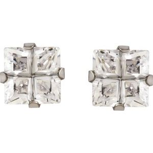 Stainless Steel 7x7 mm Square Imitation White Cubic Zirconia Piercing Stud Earrings - BN & CO JEWELRY