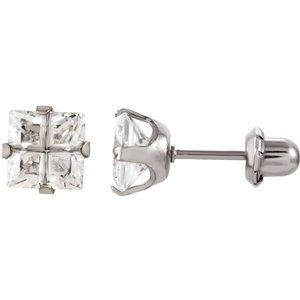 Stainless Steel 7x7 mm Square Imitation White Cubic Zirconia Piercing Stud Earrings - BN & CO JEWELRY