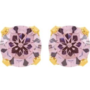 24K Yellow Gold-Plated Stainless Steel 5 mm Round Imitation Pink Cubic Zirconia Piercing Stud Earrings - BN & CO JEWELRY