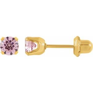 24K Yellow Gold-Plated Stainless Steel 5 mm Round Imitation Pink Cubic Zirconia Piercing Stud Earrings - BN & CO JEWELRY