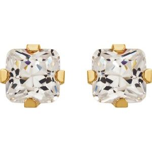 14K Yellow 5 mm Square Imitation White Cubic Zirconia Piercing Stud Earrings - BN & CO JEWELRY