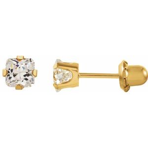 14K Yellow 5 mm Square Imitation White Cubic Zirconia Piercing Stud Earrings - BN & CO JEWELRY