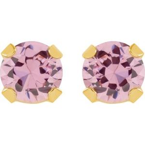 14K Yellow 5 mm Round Imitation Pink Cubic Zirconia Piercing Stud Earrings - BN & CO JEWELRY