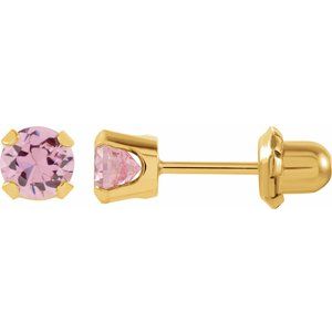 14K Yellow 5 mm Round Imitation Pink Cubic Zirconia Piercing Stud Earrings - BN & CO JEWELRY