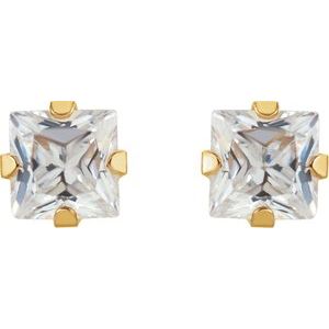 14K Yellow 3 mm Square Imitation White Cubic Zirconia Piercing Stud Earrings - BN & CO JEWELRY