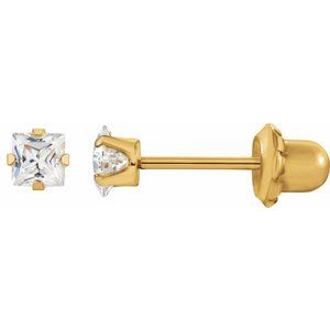 14K Yellow 3 mm Square Imitation White Cubic Zirconia Piercing Stud Earrings - BN & CO JEWELRY
