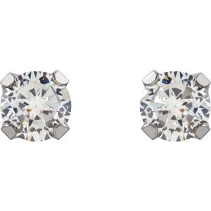 14K White Gold-Plated 14K Yellow 3 mm Imitation White Cubic Zirconia InvernessÂ® Piercing Earrings - BN & CO JEWELRY