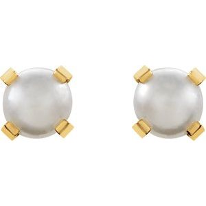 14K Yellow Imitation White Pearl Piercing Earrings - BN & CO JEWELRY