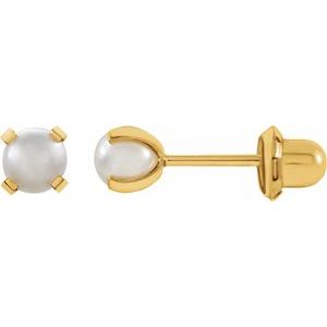 14K Yellow Imitation White Pearl Piercing Earrings - BN & CO JEWELRY