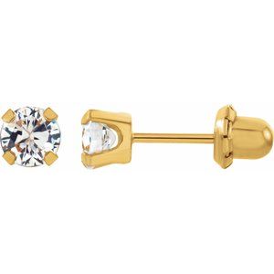 14K Yellow 5 mm Imitation White Cubic Zirconia InvernessÂ® Piercing Earrings - BN & CO JEWELRY