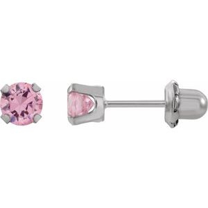 Rhodium-Plated 14K Yellow 5 mm Round Imitation Pink Cubic Zirconia Piercing Stud Earrings - BN & CO JEWELRY