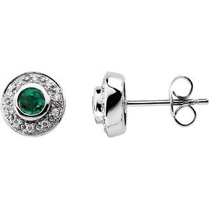 14K White 3.5 mm Natural Emerald & 1/10 CTW Natural Diamond Earrings - BN & CO JEWELRY