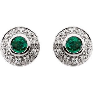 14K White 3.5 mm Natural Emerald & 1/10 CTW Natural Diamond Earrings - BN & CO JEWELRY