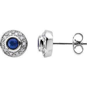14K White Natural Blue Sapphire & 1/10 CTW Natural Diamond Earrings - BN & CO JEWELRY