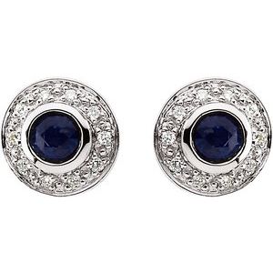 14K White Natural Blue Sapphire & 1/10 CTW Natural Diamond Earrings - BN & CO JEWELRY