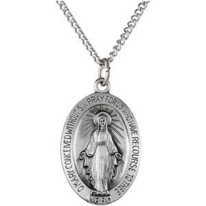 Sterling Silver 19x13.5 mm Oval Miraculous Medal 18" Necklace - BN & CO JEWELRY