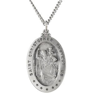 Sterling Silver 29x20 mm Oval St. Christopher 24" Necklace - BN & CO JEWELRY