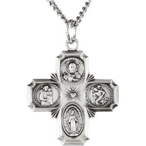 Sterling Silver 25x24 mm Four-Way Cross Medal 24" Necklace - BN & CO JEWELRY