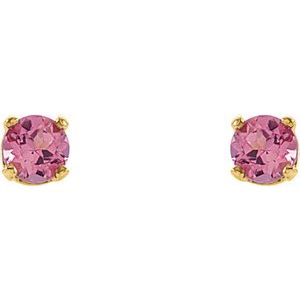 14K Yellow Imitation Pink Tourmaline Youth Earrings - BN & CO JEWELRY