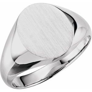 10K White 14x12 mm Oval Signet Ring - BN & CO JEWELRY
