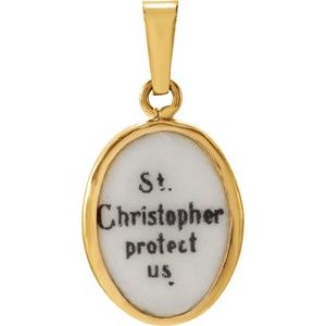 14K Yellow 13x10 mm St. Christopher Hand-Painted Porcelain Medal - BN & CO JEWELRY