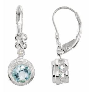 14K White Natural Aquamarine & .02 CTW Natural Diamond Earrings - BN & CO JEWELRY