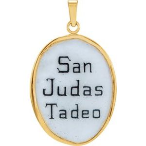 14K Yellow 25x19.5 mm Oval Hand Painted Porcelain St. Jude Medal - BN & CO JEWELRY