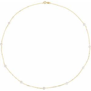 14K Yellow Cultured White Freshwater Pearl 9-Station 18" Necklace - BN & CO JEWELRY