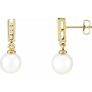 14K Yellow Cultured White Akoya Pearl & 1/8 CTW Diamond Earrings - BN & CO JEWELRY