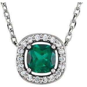 14K White Lab-Grown Emerald & .05 CTW Natural Diamond 16" Necklace - BN & CO JEWELRY