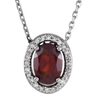 14K White Natural Mozambique Garnet & .05 CTW Natural Diamond 16" Necklace - BN & CO JEWELRY