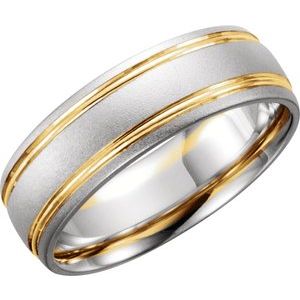 14K White/Yellow 7 mm Grooved Band with Bead Blast Finish - BN & CO JEWELRY