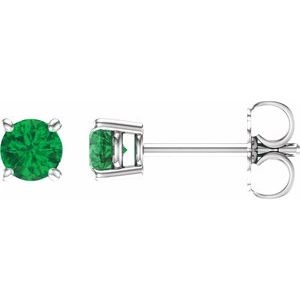 14K White 4 mm Lab-Grown Emerald Stud Earrings with Friction Post - BN & CO JEWELRY
