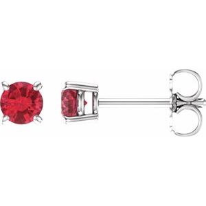 14K White 4 mm Lab-Grown Ruby Stud Earrings with Friction Post - BN & CO JEWELRY