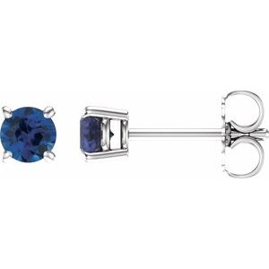 14K White 4 mm Lab-Grown Blue Sapphire Stud Earrings with Friction Post - BN & CO JEWELRY