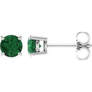 14K White 5 mm Lab-Grown Emerald Stud Earrings with Friction Post - BN & CO JEWELRY