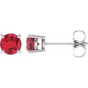 14K White 5 mm Lab-Grown Ruby Stud Earrings with Friction Post - BN & CO JEWELRY