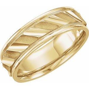 14K Yellow 6.75 mm Ridged Band with Milgrain Size 5.5 - BN & CO JEWELRY