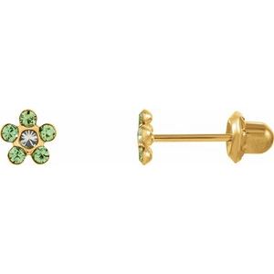 14K Yellow Imitation Green Crystal Birthstone Piercing Earrings - BN & CO JEWELRY