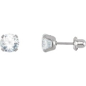 Stainless Steel 7 mm Imitation White Cubic Zirconia InvernessÂ® Piercing Earrings - BN & CO JEWELRY