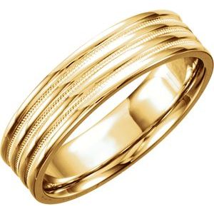 14K Yellow 6 mm Ridged Band with Milgrain Size 9 - BN & CO JEWELRY