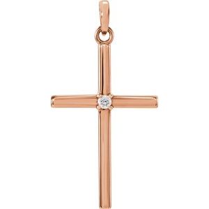 14K Rose 26.5x13.75 mm .02 CT Natural Diamond Cross Pendant - BN & CO JEWELRY