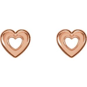 14K Rose 8.5x8 mm Heart Earrings - BN & CO JEWELRY
