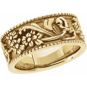 14K Yellow 9 mm Floral Band - BN & CO JEWELRY